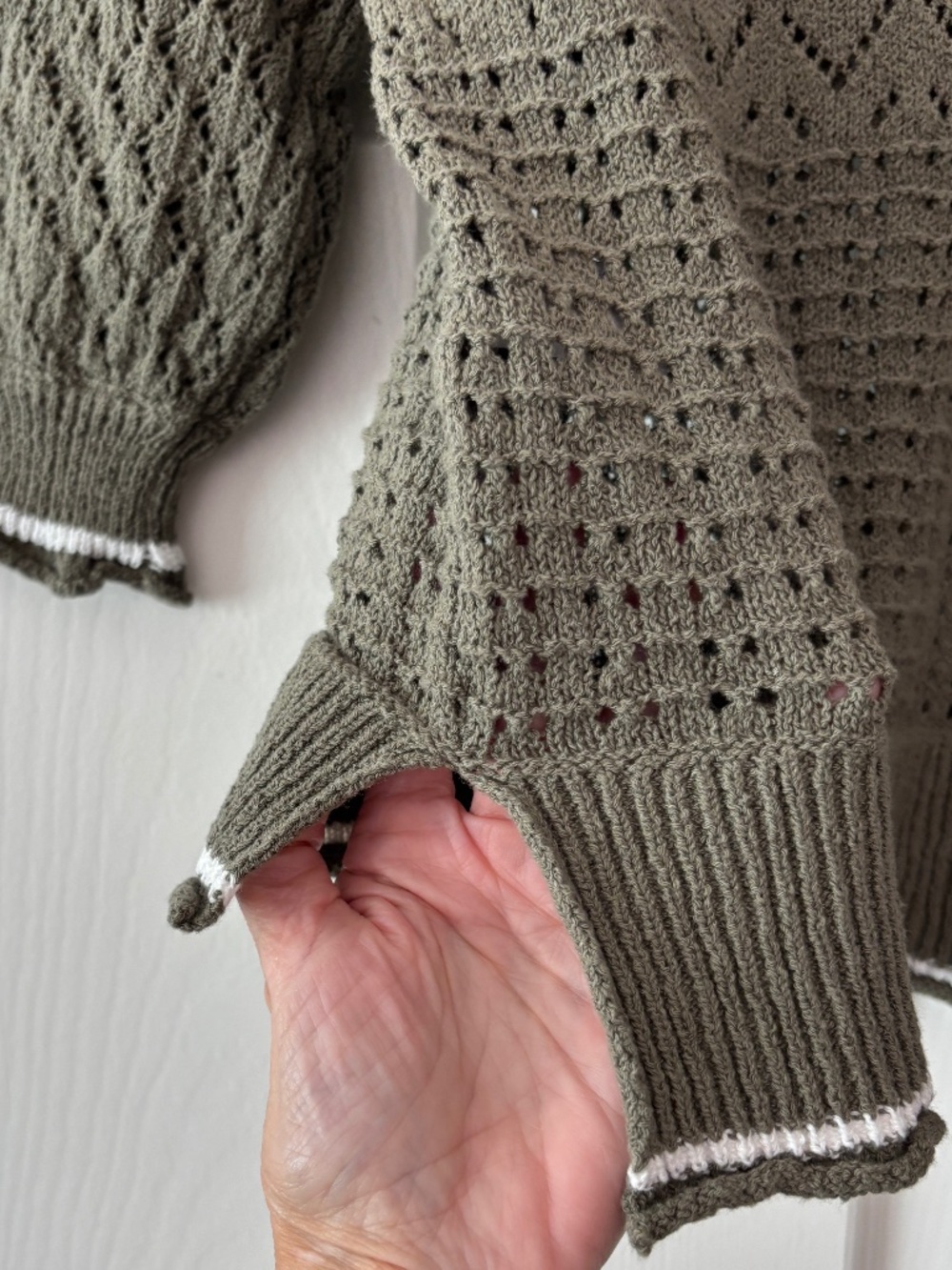 Democracy Pointelle Tipped Sweater - Olive Green Size S - Picture 8 of 11